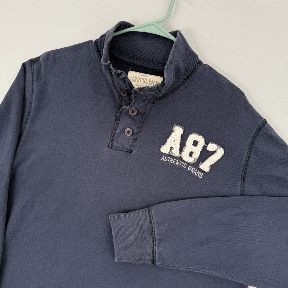 VTG Y2K Aeropostale Sweatshirt Mens XL Blue Mock Neck Pullover Sweater Logo A87